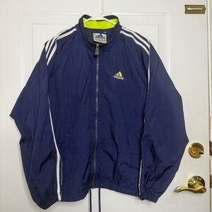 Adidas Men's Navy and Neon Windbreaker vintage 90’s